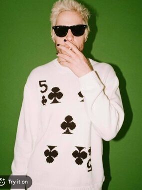 NWT Rowing Blazers White Crewneck Sweater with Black Club Motif